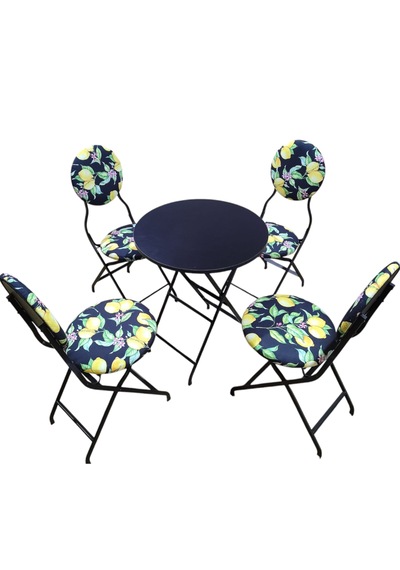 Limon Desenli Metal Bahçe Takımı - 4 Sandalye + 1 Masa