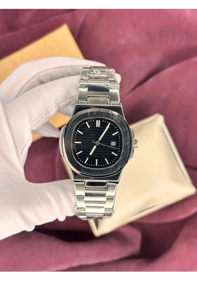 Patek Philippe Siyah Kadran Erkek Kol Saati Gümüş