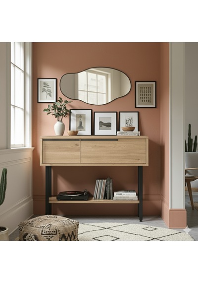 Robin Home Antre Hol Salon Aynalı Dresuar Kapaklı Metal Ayaklı No1 Sepet Kahverengi