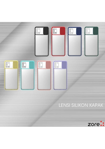 Noktaks - Samsung Galaxy Uyumlu A31 - Kılıf Slayt Sürgülü Arkası Buzlu Lensi Kapak - Pembe Açık