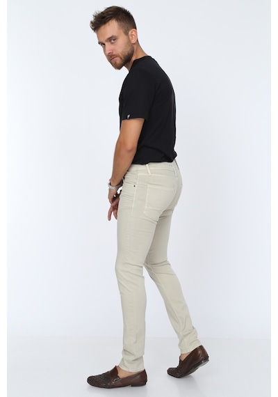 Digital Jeans Dar Kesim Erkek Likralı Açık Gri Kot Pantolon Krem Açık Gri