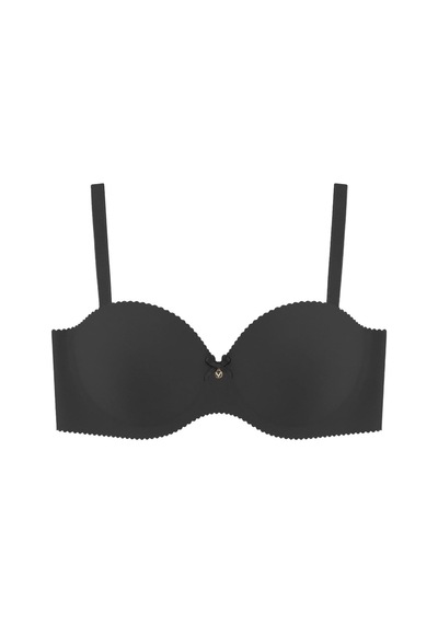 Cottonill Seamless Bra - Serina Siyah Balenli Lazer Kesim Yarım Dolgulu Push Up Straplez Kadın Sütyen