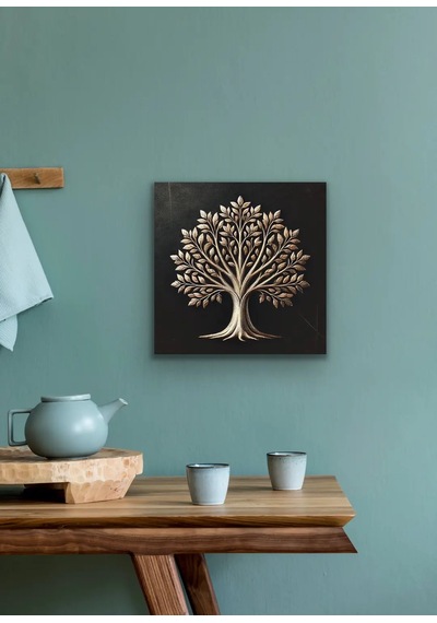Bronz Ağaç Desenli Kanvas Tablo 60x60 Cm