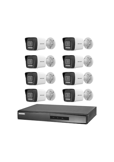 Hikvision 8 Kameralı 2 Mp Hybrid Light İp Güvenlik Kamera Seti Ds-2cd1023g2-lıuf Dahili Mikrofonlu