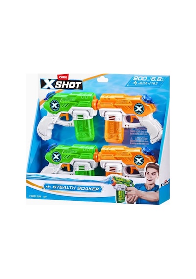 X-shot Water Small Stealth Soaker 4 Lü Paket, Kompakt & Eğlenceli Su Tabancası Nerf, Oyuncak Tabanca Yeşil-turuncu