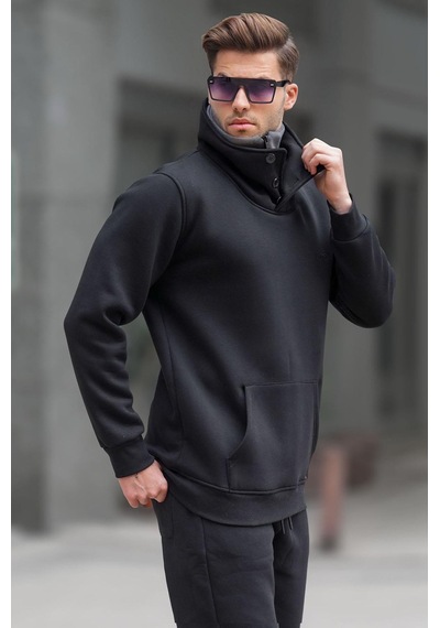 Madmext Madmext Triko Yaka Düğmeli Siyah Sweatshirt 4411-siyah Siyah