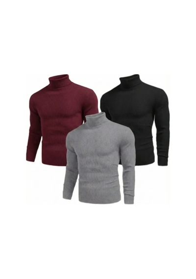 Erkek Kaşkorse Boğazlı Likralı Fitilli Slim Fit Body 3'lü Set Siyah-bordo-gri