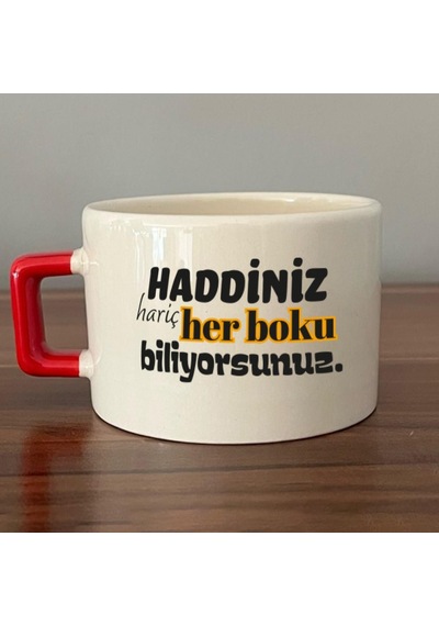 Haddiniz Hariç Her Boku Biliyorsunuz Baskılı Kırmızı Kulplu C Fincan