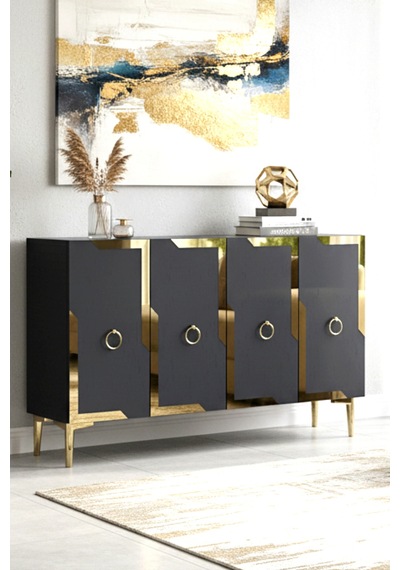 Ka1233ag Seza120 Konsol, Kahve Köşesi Ve Tv Sehpası, Çok Amaçlı Dolap Antrasit - Gold 120cm Ka1233ag Seza120 Konsol, Kahve Köşesi Ve Tv Sehpası, Çok Amaçlı Dolap Antrasit - Gold 120cm