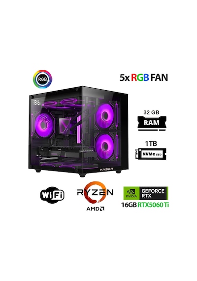 Xaser ECO-X240 R5 7500F 32 GB 1 TB M.2 Nvme SSD 16 GB RX5060Tİ Free Dos Masaüstü Oyuncu Bilgisayarı