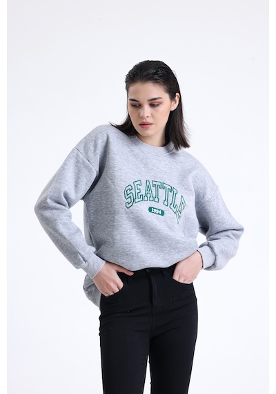 Kadın Gri Oversize Sweatshirt Seattle Gri Melanj