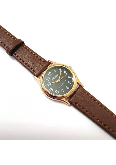 Retro Kadın Deri Kol Saati, Minimal Tasarım, Rose Gold Renk, Vintage Tasarım, Kahverengi Siyah Altın