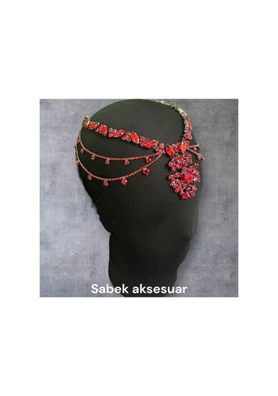 Lunaria- Taşlı Alınlık Gelin Kına Nişan Kırmızı - 726456227 Kırmızı
