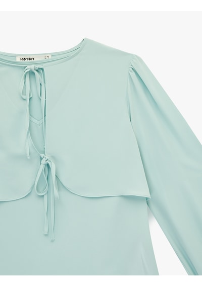 Koton Uzun Kollu Bağcıklı Yuvarlak Yaka Şifon Bluz Yeşil 6sak60179uw Yeşil