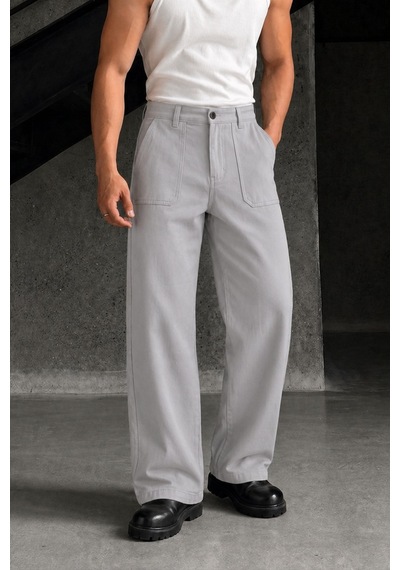 Tarz Cool Erkek Baggy Fit Old Money Cep Detaylı Pantolon Gri