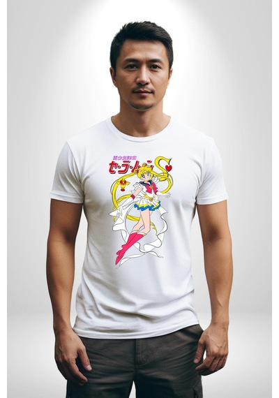 Sailor Moon Anime Usagi Tsukino Unisex Unisex Beyaz Organik Baskılı T-shirt Penye Yüksek Kalite Beyaz