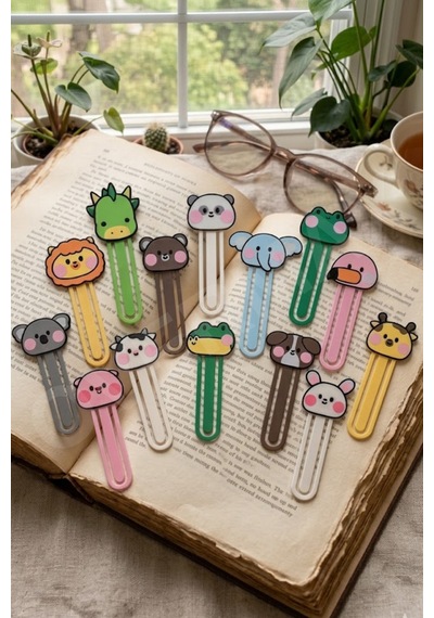 Eğlenceli Hayvan Figürlü Kitap Ayracı Seti 14'lü Renkli Kawaii Tasarım Okuma Ayracı 14'lü Set - 882824174