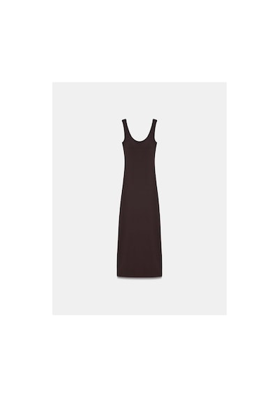 Dilvin 91733 Askılı Midi Boy Elbise-koyu Kahve-16509