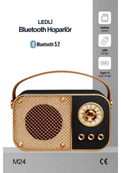 Nostaljik Bluetooth Hoparlör Bluetooth 5.2 Usb & Tf Kart Destekli Led Taşınabilir Speaker Siyah