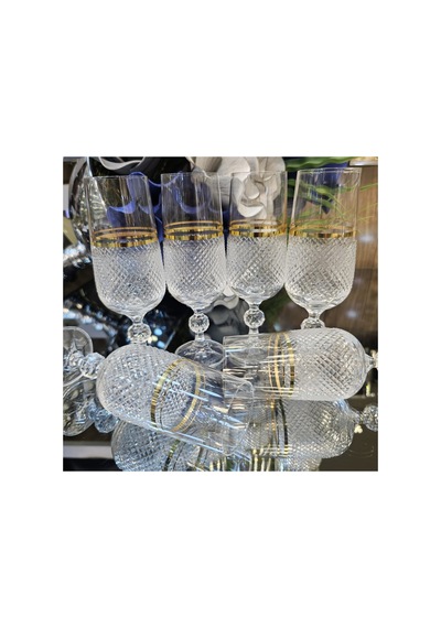 6 Kişilik Yaldızlı Kristal Kesme Kahve Yanı Su Bardağı Kadeh 180ml Çok Renkli