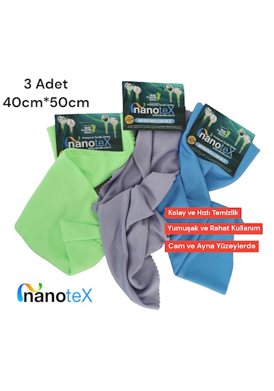 Nanotex Mikrofiber Yumuşak Parlak Doku Klasik Cam Bezi 3'lü 40 x 50 CM
