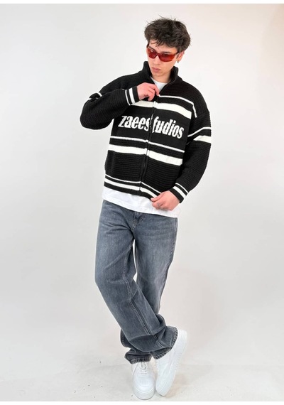 Zaee Studio Stripe Knit Crop Boy Triko Ceket beyaz