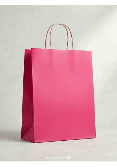 Pembe Körüklü Kraft Kağıt Poşet 1 Adet 32 X 40 X 12 Cm