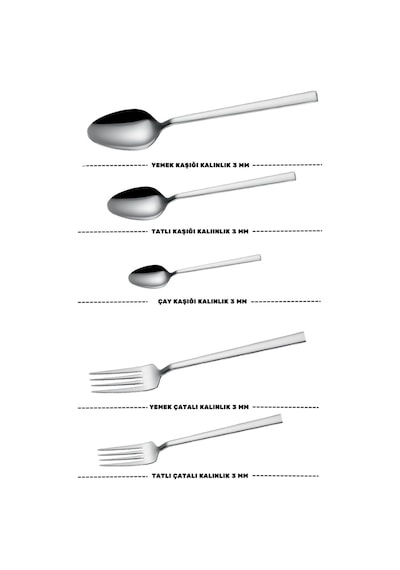 Lugga Doğa Yemek - Tatlı Çatal Kaşık Ve Çay Kaşık Takımı 6 Kişilik 30 Parça Gri
