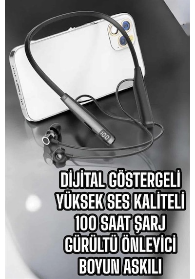 Mey İthalat Boyun Bantlı Bluetooth Kulaklık Yüksek Ses Kaliteli 100 Saat Kulaklık