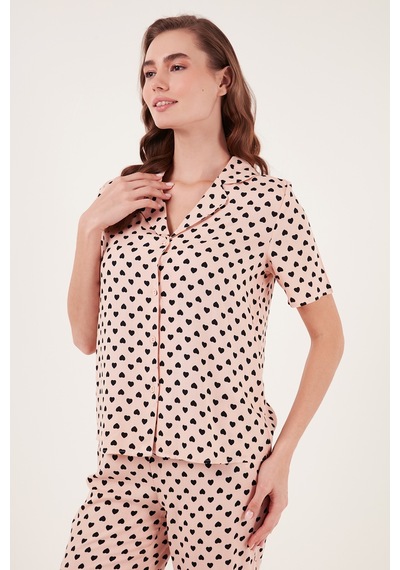 Lela Rahat Kesim Bol Paça Mono Yaka Kısa Kollu Bayan Pijama Takımı 6110290 Somon
