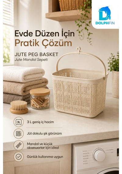 Jute Mandal Sepeti 3 L Çok Amaçlı Çamaşır Oyuncak Saklama Taşıma Sepeti Çok Renkli