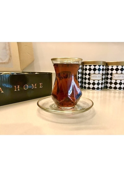 Paşabahçe Resqa Gold Çay Seti Alya. Çok Renkli