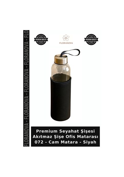 Premium Seyahat Şişesi Akıtmaz Şişe Ofis Matarası 072 - Cam Matara - Siyah