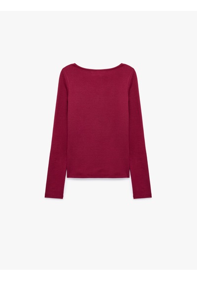 Koton Slim Fit Pamuklu Kayık Yaka Uzun Kollu Basic Bluz Mürdüm 7wak10315ek Mor