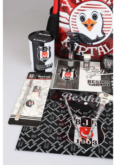 Lisanslı Beşiktaş Tek Bölmeli Küçük Boy 32 Cm Anaokul Çantası İle 15 Parça Kırtasiye Ve Okul Seti Yavru Kartal Altın