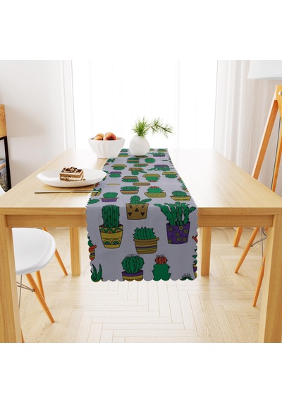 Büyük Çoklu Kaktüs Desenli Dijital Baskılı Petek Dokuma Runner 40x140