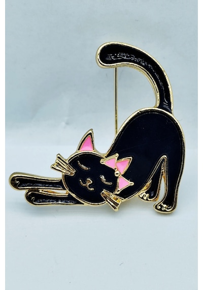 Lucky Stretch Siyah Kedi Broş Şans Ve Zarafet Simgesi Siyah