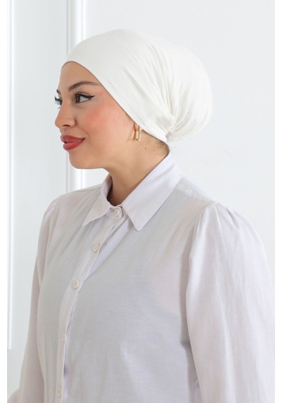 Melodi Scarf Kadın Tesettür Geniş Hacimli Pratik Ense Ve Çene Altından Geçmeli Kaymayan Bone Ekru Çeneli Bone Ekru