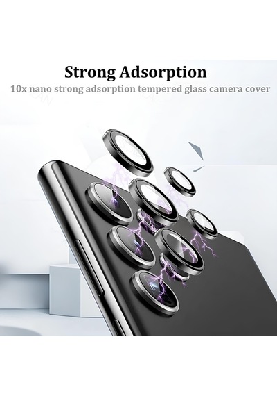 Ennar Samsung Uyumlu Galaxy S24 Ultra Metal Çerçeveli Kamera Tam Koruma Lensi Siyah