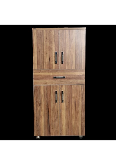 Çok Amaçlı Dolap 130 Cm Hard Parlak Ceviz Suntalem 4Raf 1Çekmece