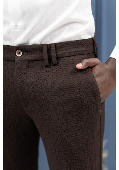 Ecer Regular Fit Yan Cepli Kışlık Gofre Kumaş Pantolon Koyu Kahve