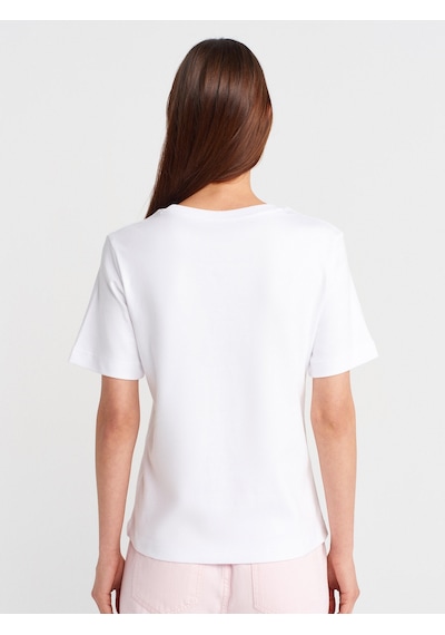 Dilvin 31763 Bisiklet Yaka T-shirt-beyaz Beyaz