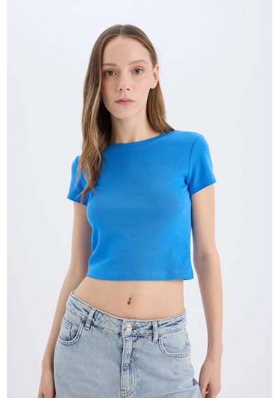 DeFacto Coool Fitted Crop Basic Düz Ribana Kalın Kumaş Kısa Kollu Tişört E0288AX25SMBE758