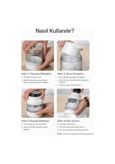 Mini Buz Kırıcı Ice Shaver Manuel, Bpa Free, Paslanmaz Çelik Bıçaklı, Taşınabilir Buz Rendesi Beyaz