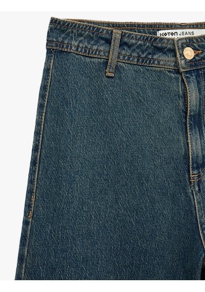Koton Yüksek Bel Rahat Kalıp Pamuklu Denim Pantolon - Culotte Jeans Green Cast 7wal40056md Yeşil