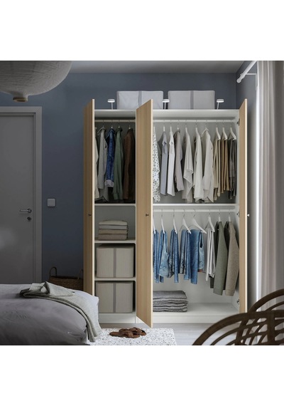 Ikea Beyaz Geniş Kapaklı Gardırop Beyaz-ağartılmış Meşe Görünümlü