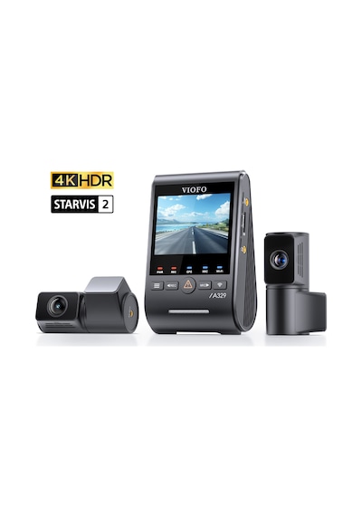 Viofo A329T 3 Kameralı Ön+Telefoto+Arka 4K+2K+2K Wi-Fi 6 HDR Sony STARVIS 2 Sensör GPS'li SSD Destekli Araç Kamerası