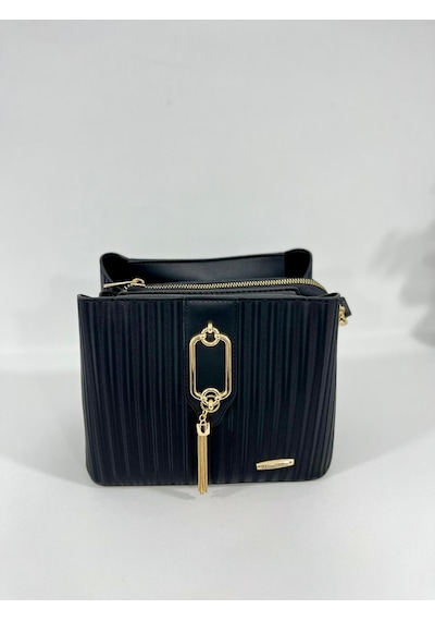 Sanmorris Gold Detaylı 3 Bölmeli Omuz & Çapraz Çanta 1438 Siyah - Zebra