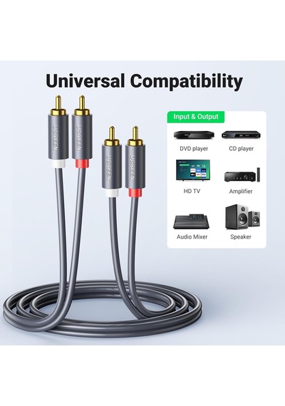 Ugreen 2rca To 2rca Ses Kablosu, 5 Metre, Antrasit Diğer