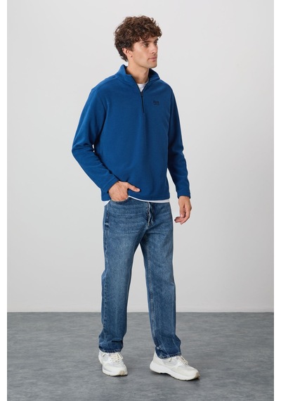 Standart Kalıp Dik Yaka 2li Paket Koyu Gri-parlament Erkek Polar Sweatshirt - 88310 Koyu Gri - Mavi